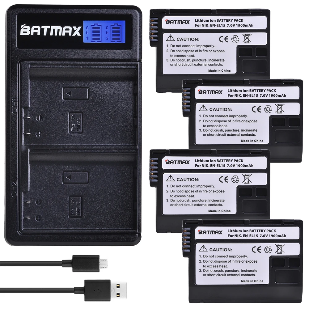 Batmax EN-EL15 ru EL15 ENEL15 EL15A Батарея+ ЖК-дисплей Dual USB Зарядное устройство для Nikon D600 D610 D600E D800 D800E D810 D7000 D7100 d750 V1 - Цвет: 4B with charger