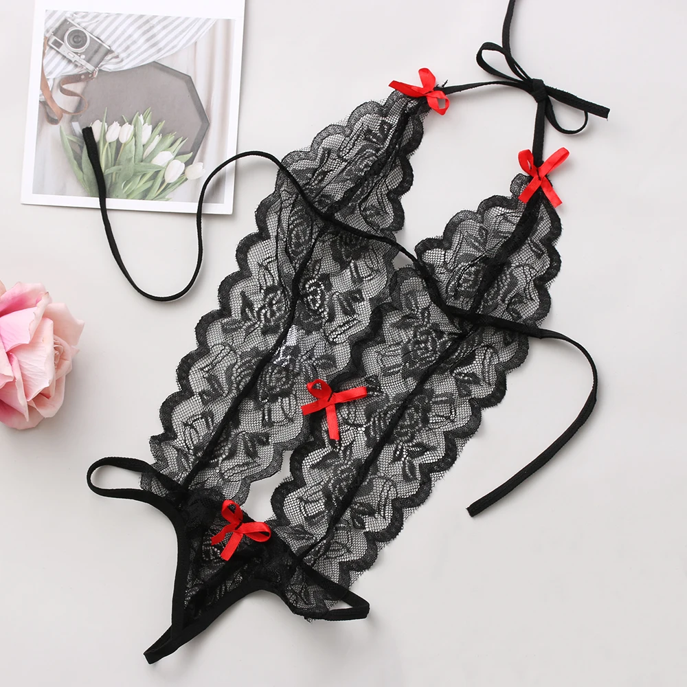 

G-string Babydoll Sleepwear Hot Sexy Women One Piece Lingerie Lace Siamese Perspective Three-Point Underwear Erotic Lingerie