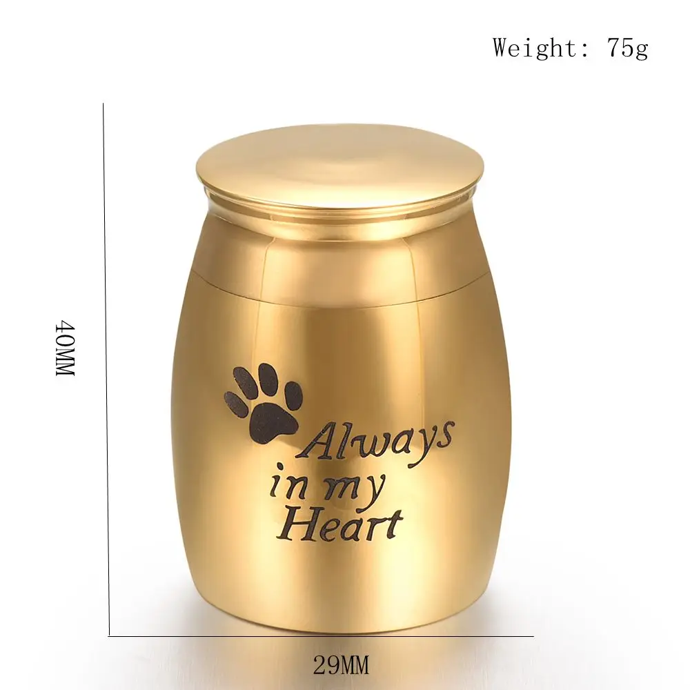 

Dog/ Cat Paw Printed "Always in my Heart" Memorial Urn Ashes Container Stainless Steel Cremation Jewelry for Pet/ Animal Unisex