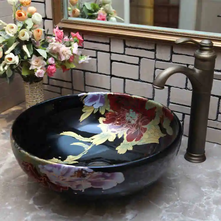 China Classic Painting Antique flower Ceramic Wash Basin hand painted porcelain wash basins bathroom sinks (2)