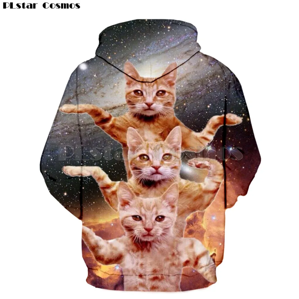  PLstar Cosmos 2019 New Womens Funny Animal Printed Clothes Streetwear Galaxy Space Cat 3D Hoodie Wo