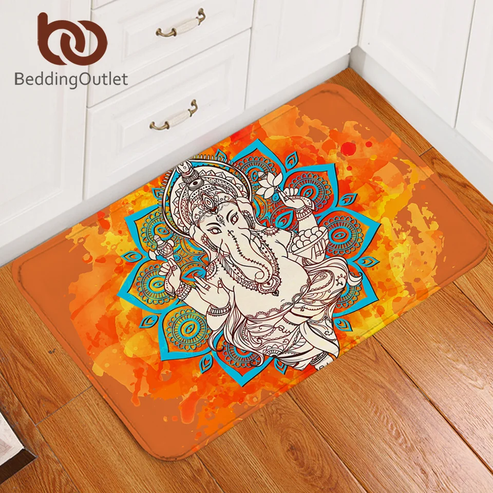 

BeddingOutlet Elephant Doormat God Carpet Mandala Lotus Floor Mat Floral Orange Purple Soft Rug for Bedroom 40x60cm