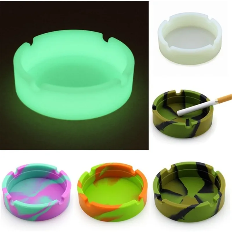 Glowing In the Darkness Silicone Ashtray Portable Round Cigarette Ash Tray Holder Foldable Eco-Friendly Soft Cenicero Luminous