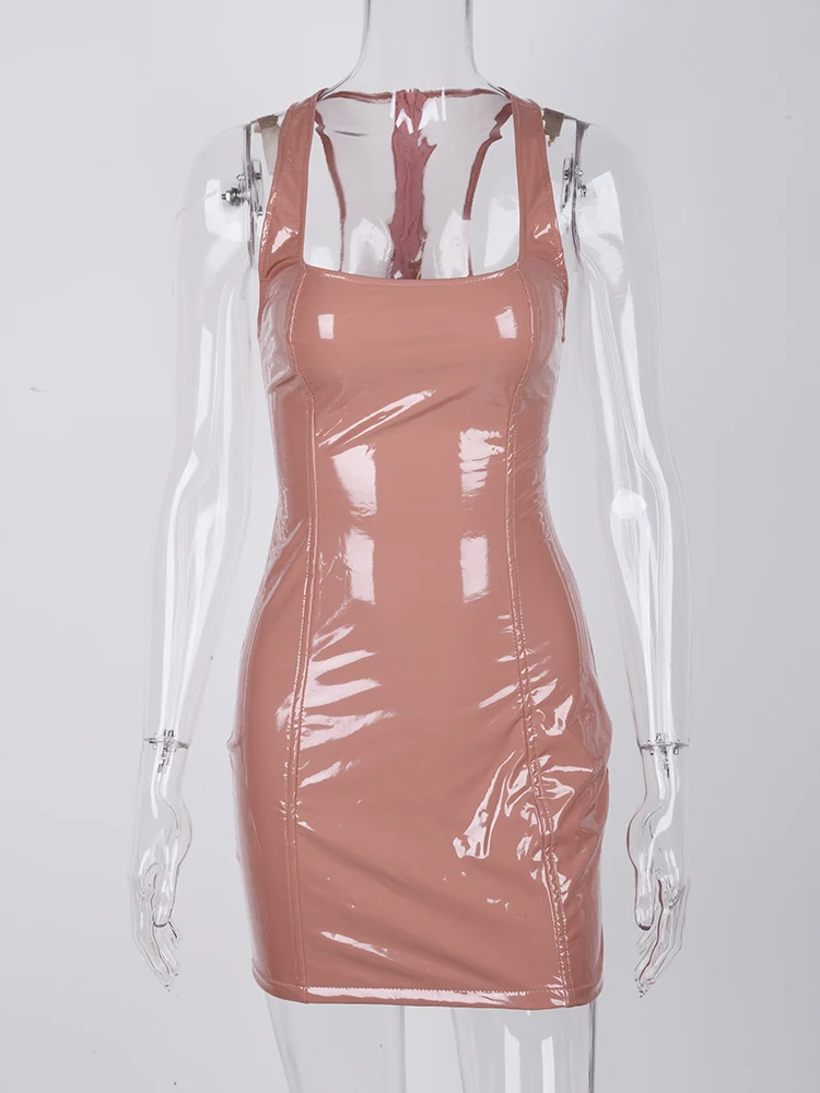 Colysmo летнее платье красное эластичное платье из искусственной кожи с открытой спиной Женские вечерние облегающее платье Сексуальная Клубная одежда женское неоновое платье