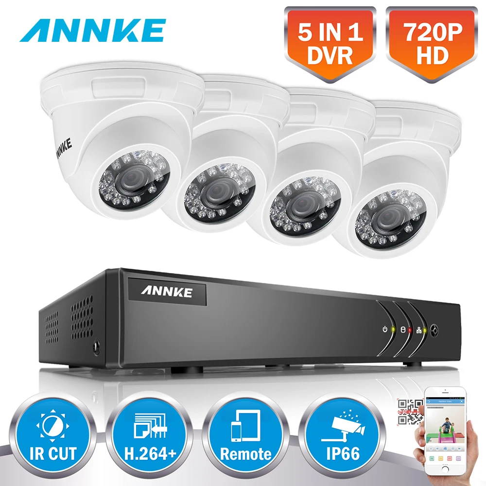 

ANNKE 4CH 720P HD CCTV System HDMI 5in1 DVR 4PCS 100W TVI Smart IR Outdoor Weatherproof Camera Surveillance Video Kit H.264+