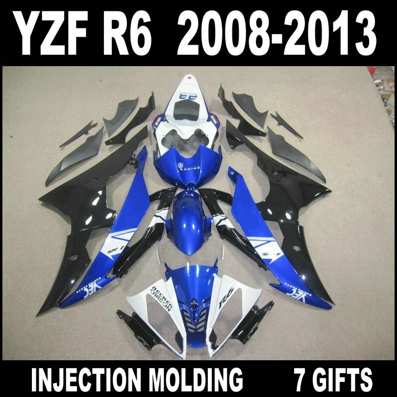 

Free customize for YAMAHA R6 fairing kit 2008 2009 - 2013 blue white glossy flat black fairings 08 09 10 11 12 13 YZF R6
