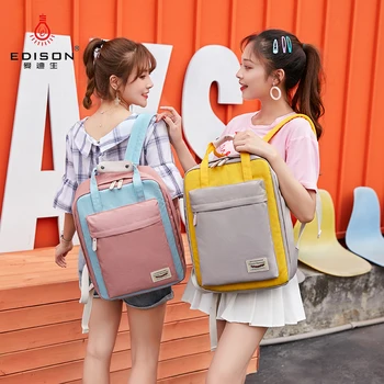 

Edison 2019 New Women Canvas Backpack Candy Color Casual Portable College Wind Bag Female Light Travel Waterproof Backpack