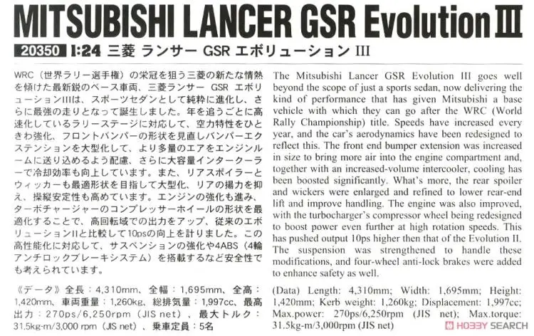 LANCER 1/24 GSR Эволюция III поколения 20350