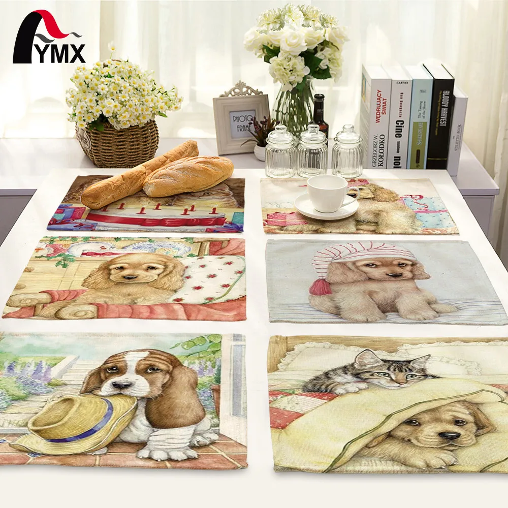 

Creative Animal Cute Cartoon Dog Printed Table Napkin For Wedding Set Bowl Dining Mats 42*32cm Kids Table Set Home Decoration