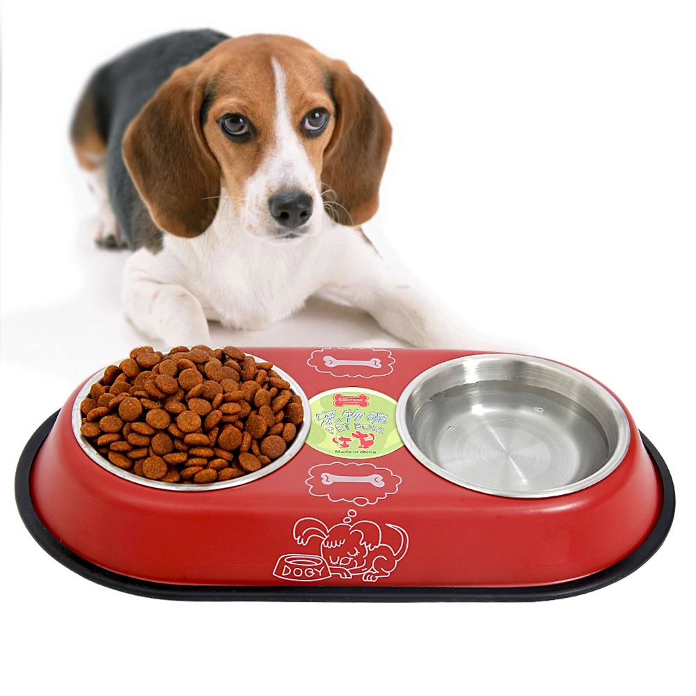 dog food and water bowl