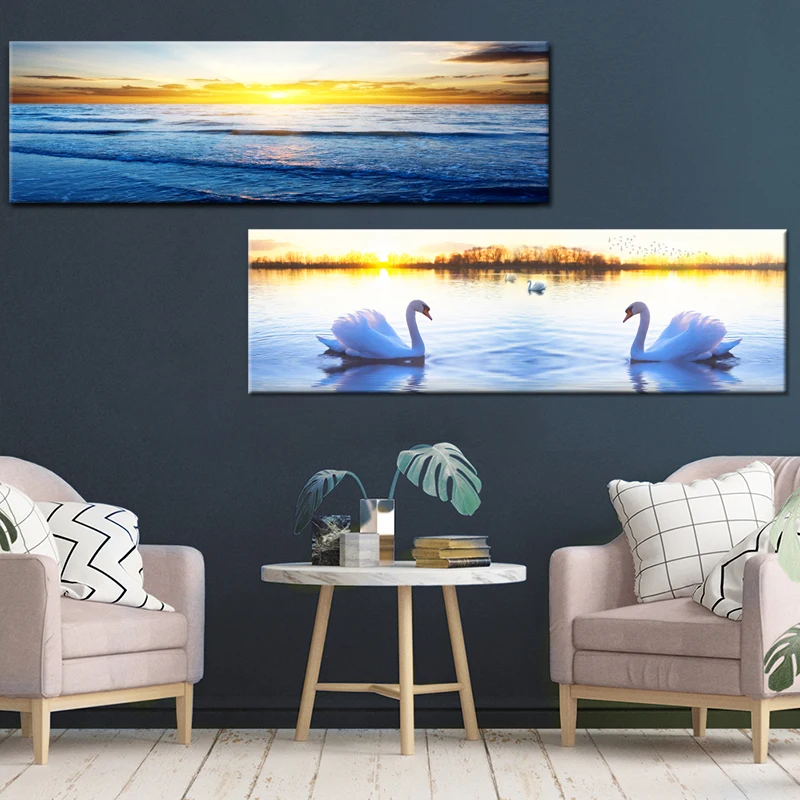 

Natural Gold Beach Sunset Landscape Posters and Prints Canvas Painting Mediterran Scandinavian Wall Art Picture for Living Room