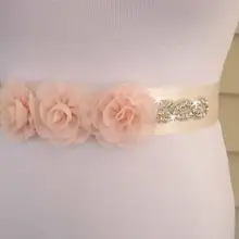 Горный хрусталь и цветок створки свадебный пояс, лента цвета слоновой кости, румяна или белый атласный пояс с цветами для девушки свадебный пояс