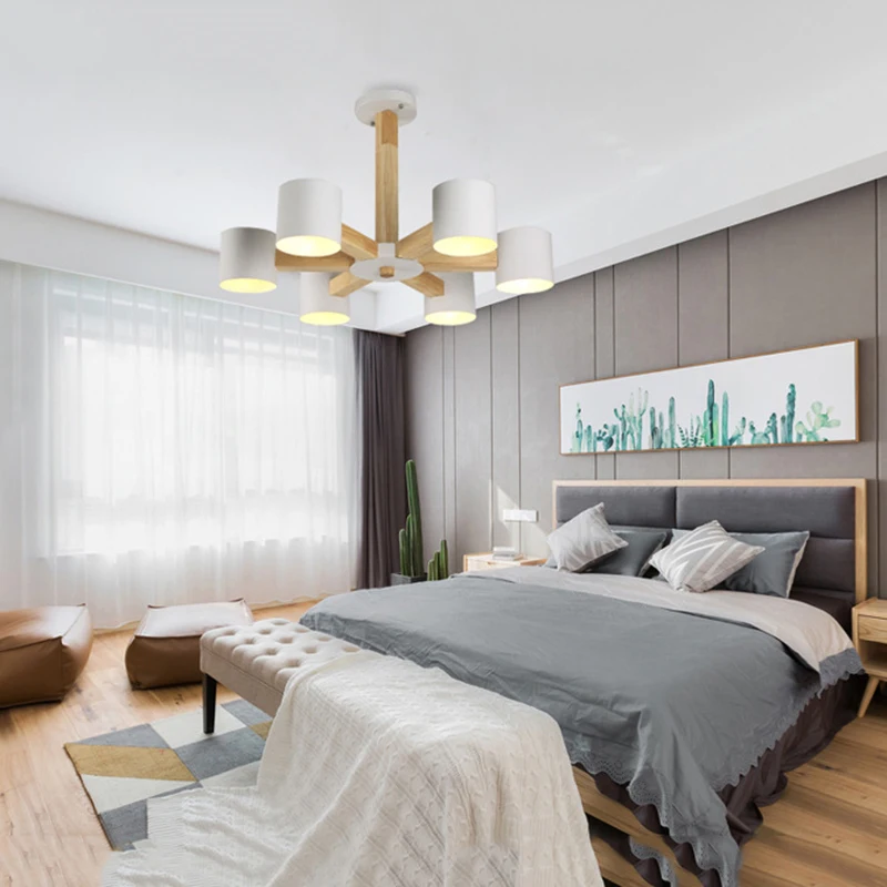  Nordic modern wrought iron solid wood E27 chandelier for bedroom kitchen living room bedroom restau - 32965612973