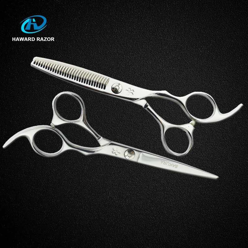 

Cherry Blossoms 6 Inch Hairdressing Scissor Cutting Thinning Barber Scissor Stainless Steel Hairscissor Regular V Shape 30 Teeth