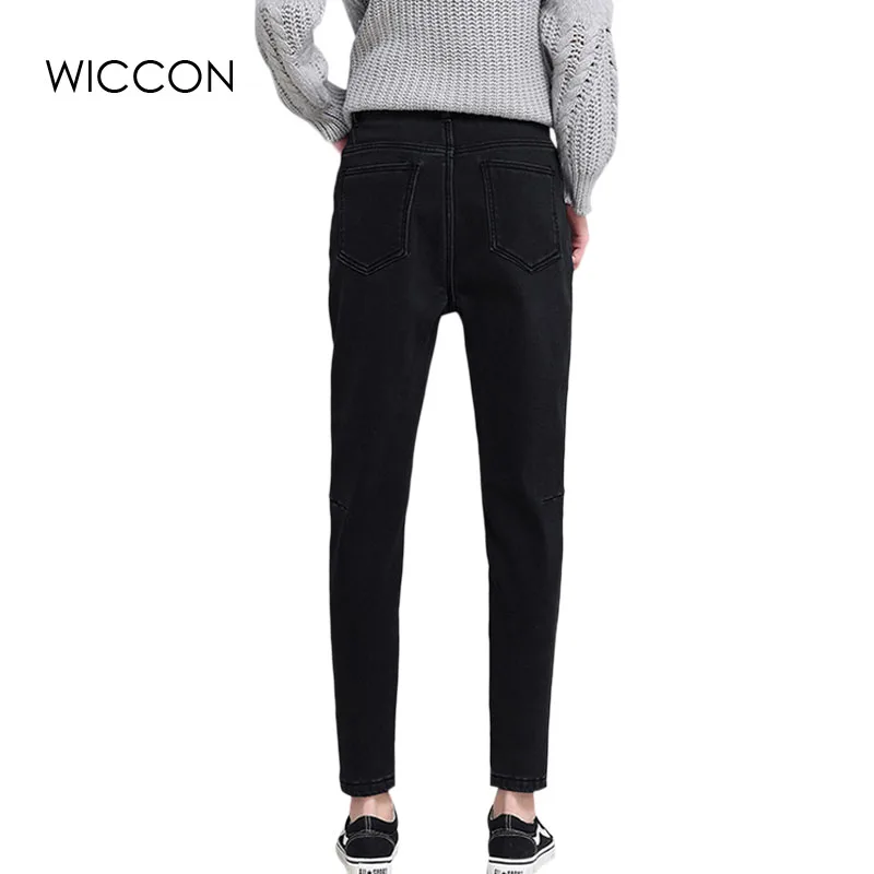Черные джинсы, женские штаны с высокой талией, джинсовые брюки, винтажные узкие джинсы-карандаш, высокое качество, 4 сезона, с карманами, повседневные, WICCON