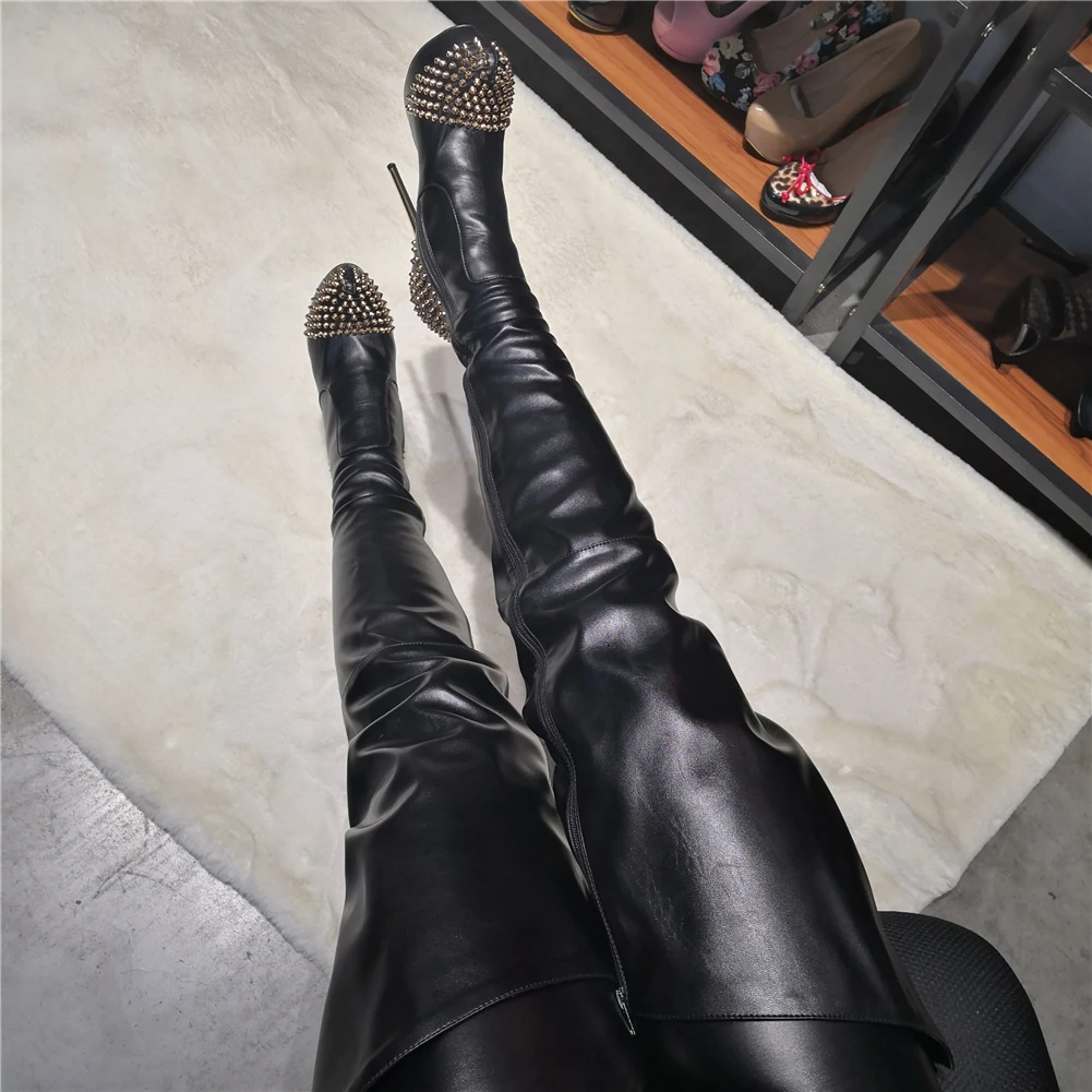 Karinluna/Роскошная пикантная женская обувь на платформе с заклепками, большие размеры качественные женские высокие сапоги на высоком каблуке для ночного клуба