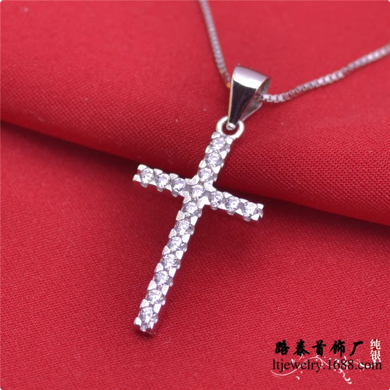 

5pcs/lot LSP900 silver zircon cross pendant necklace rhodium plating,