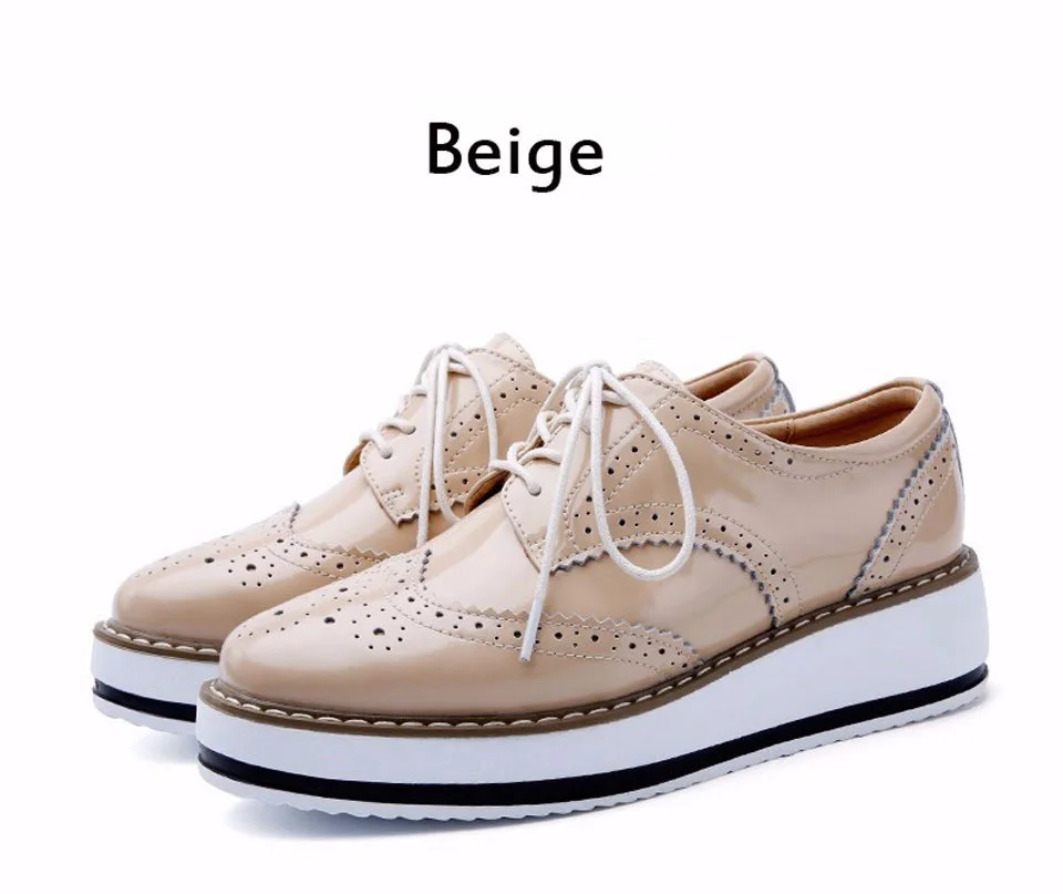 Spring Creeper Women Shoes Patent Leather Platform Shoes Women Flats Fashion Loafers Women Brogues Shoes Oxford Footwear