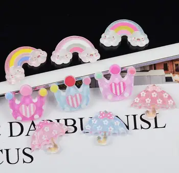 

Kawaii 100pcs Cute Small Rainbow Resin Cabochons Flat Back Resin Crown Umbrella For DIY Phone Case Accessories Decorative Craft