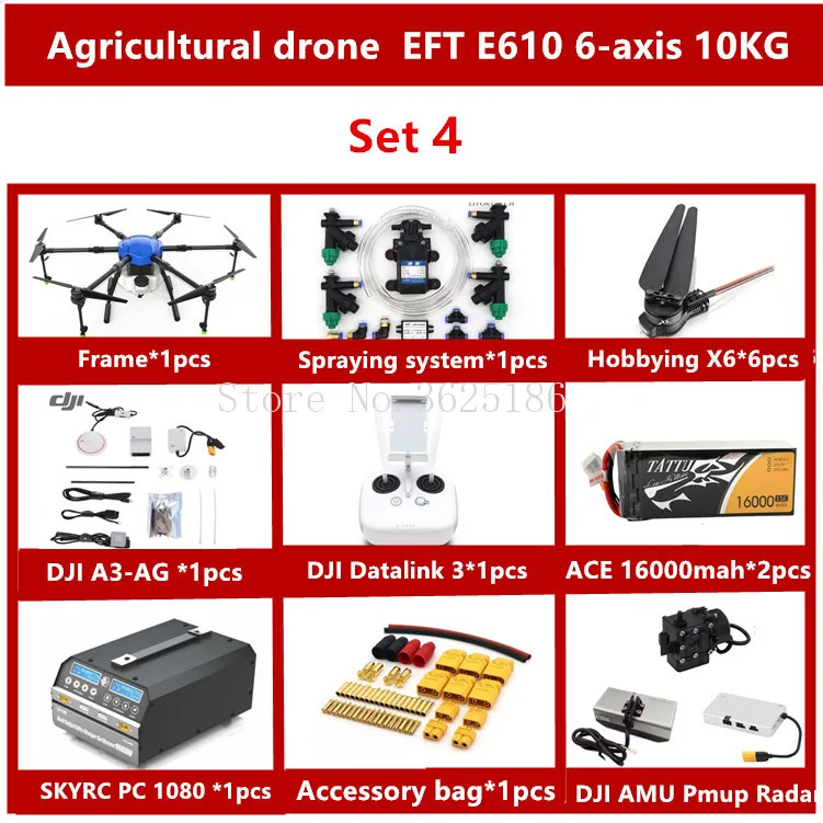 New EFT E610 6-axis 10KG 10L Pesticide spraying system Agricultural drone - Цвет: Set 4