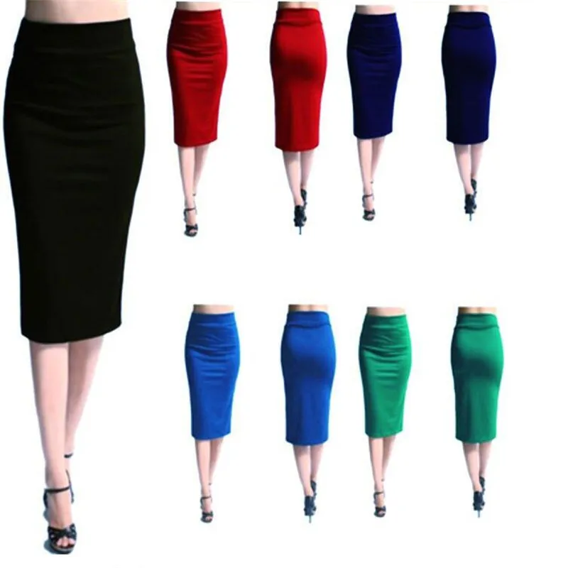 2017 Spring Hot Spandex Skirt Empire High Waist Midi Skirts Slim