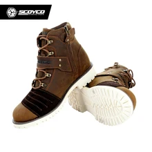 SCOYCO Motorcycle Touring Boots Vintage Design Casual Wear Top Cow Leather Riding Ankle Boots Motorbike Street Racing Shoes