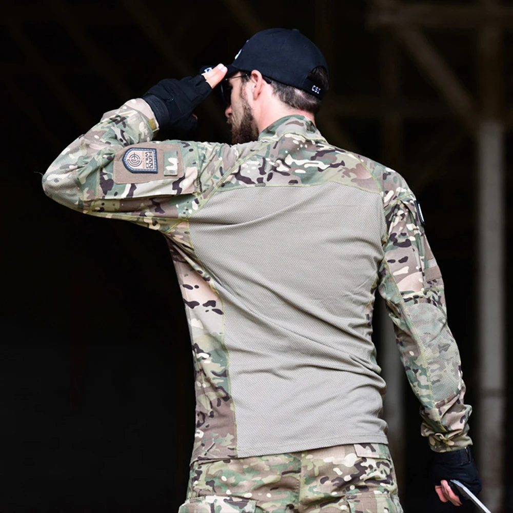 Tactical Combat Shirt Men Cotton Military Uniform Camouflage T Shirt Man Long Sleeve Airsoft Army T-shirts Male Tops Paintball