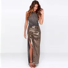 Новое поступление, блестящие юбки с пайетками, прямые, с разрезом по бокам, длина до пола, скромная длинная юбка для женщин, на заказ