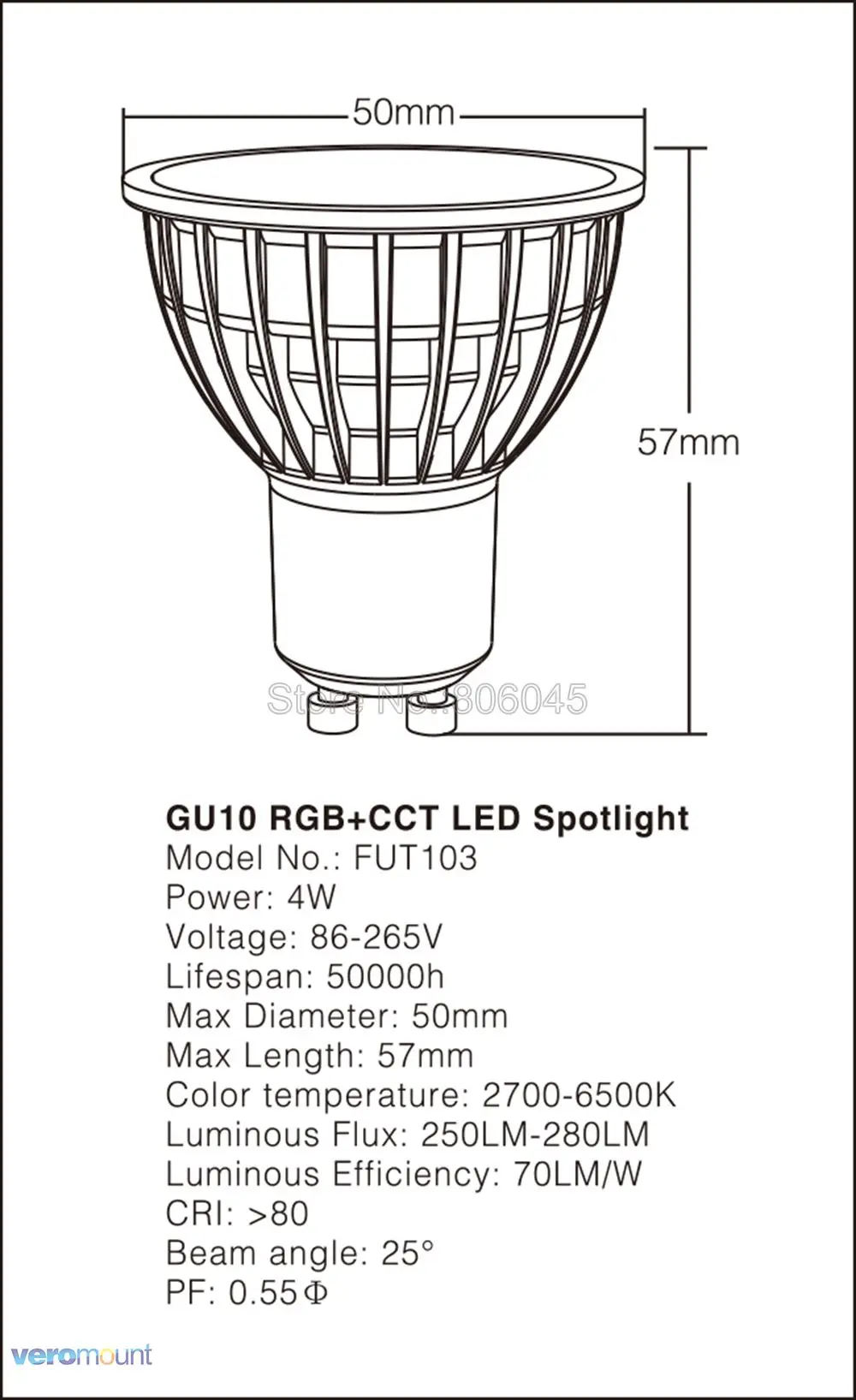 MiLight светодиодный светильник с регулируемой яркостью 4 Вт GU10 RGB+ CCT(2700-6500 K) умный WiFi Светодиодный прожектор FUT103 2,4G RF беспроводной пульт дистанционного управления