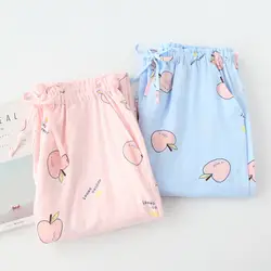Весенне-осенние женские хлопковые Пижамные штаны в клетку с рисунком для дома и отдыха