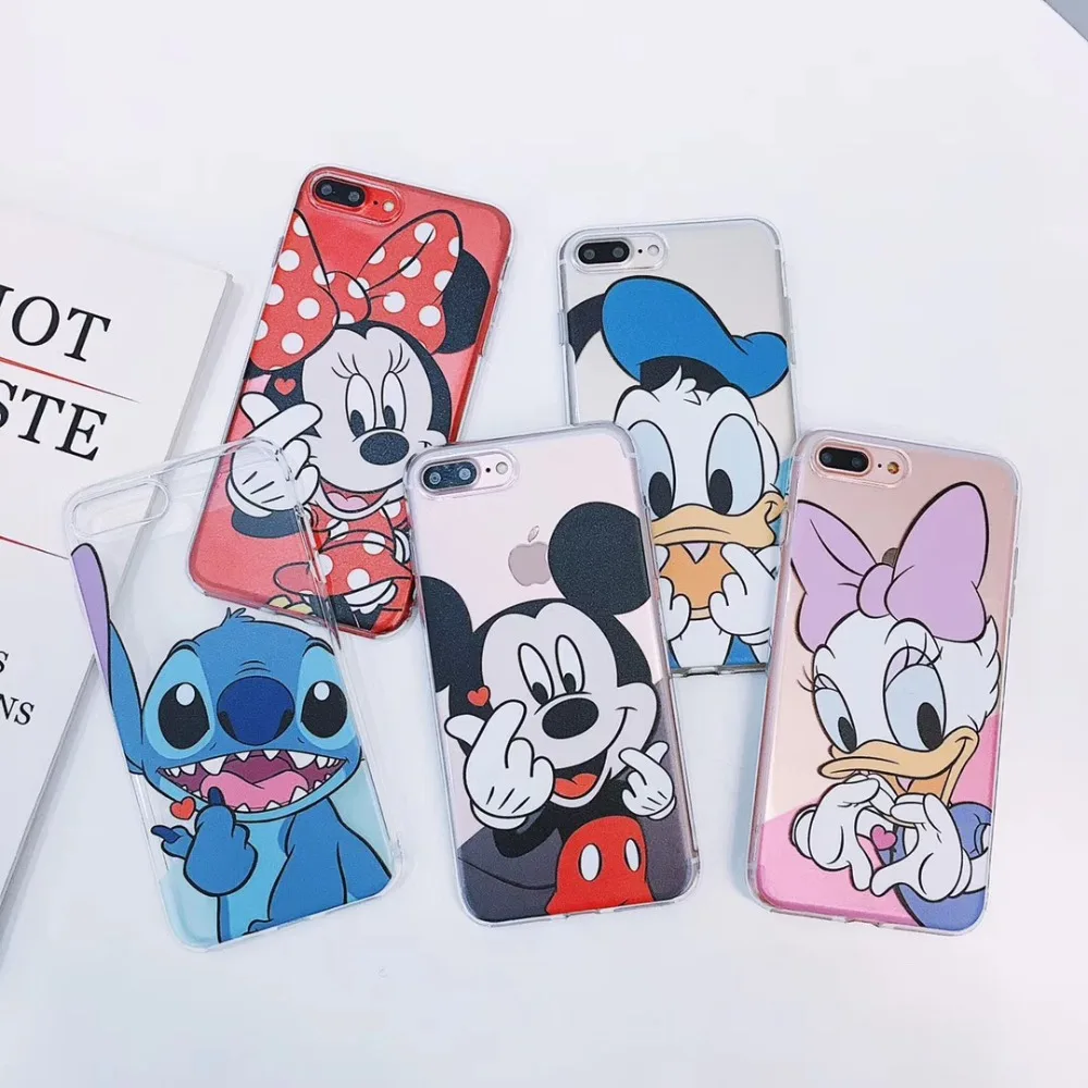 

Cute Cartoon Minnie Stitch Case For iPhone 6 6s 7 7Plus 8 8Plus X Xs Max Xr Donald Duck Daisy Candy tpu Soft transparent Cover