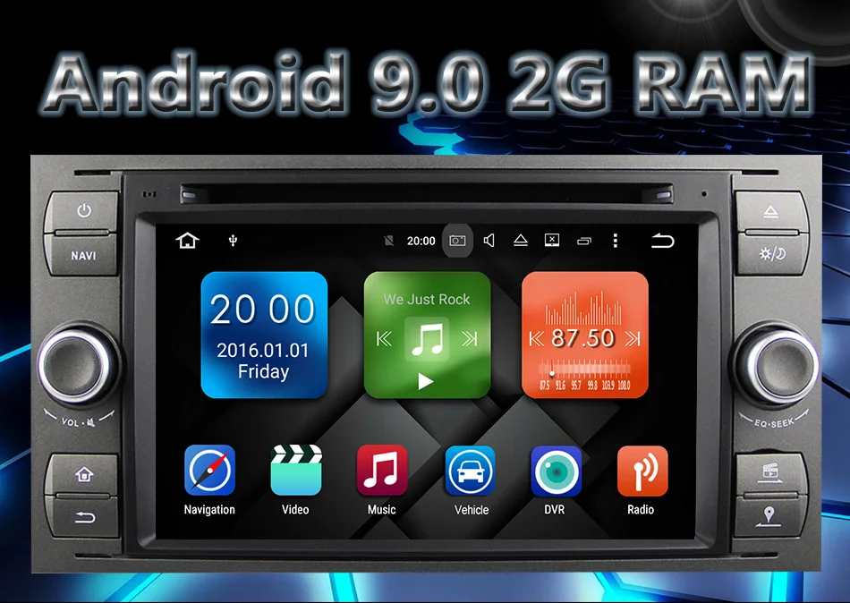 Sale Eunavi 7" in dash 2 din Android 9.0 Car DVD Player Car GPS stereo OBD2 for Ford C-Max Fiesta Fusion Kuga Mondeo Focus with radio 1