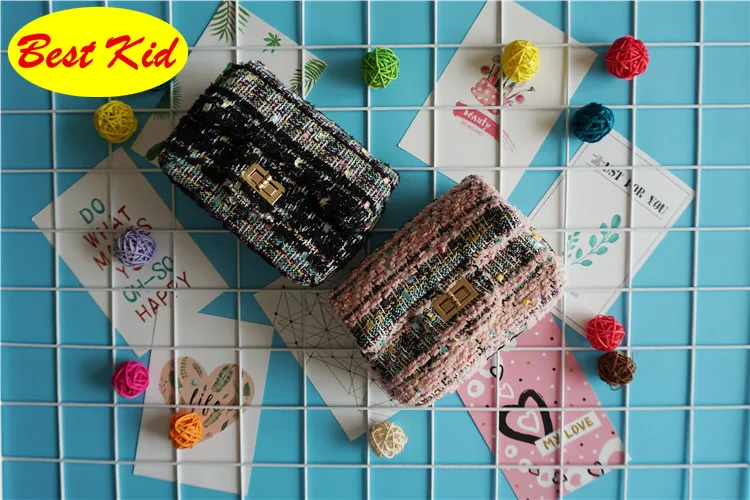 DHL! BestKid стильный твид сумки на плечо для детей для маленьких девочек мини Рождественский мешок дети портмоне SMT019D