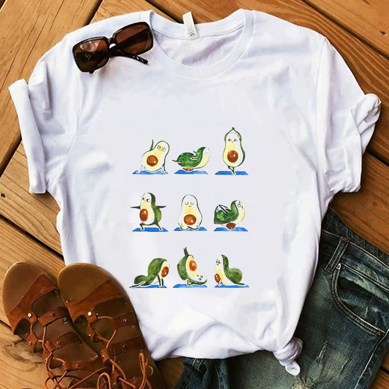 

Yo Ga Avocado Summer White T-Shirt Women Girl Funny Cartoon Avocado Shirt 100% Cotton Super Soft Casual Lady Tops Hipster Tees