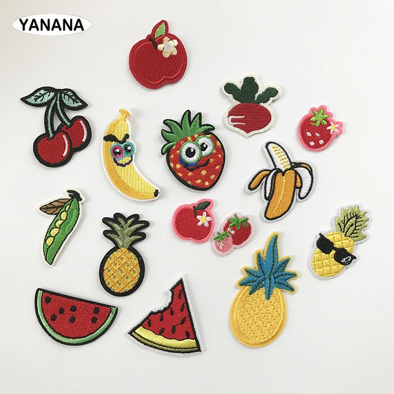 

watermelon Banana pineapple Strawberry apple Fruits Badges Embroidered Stickers Iron on for Jacket Jeans Decoration