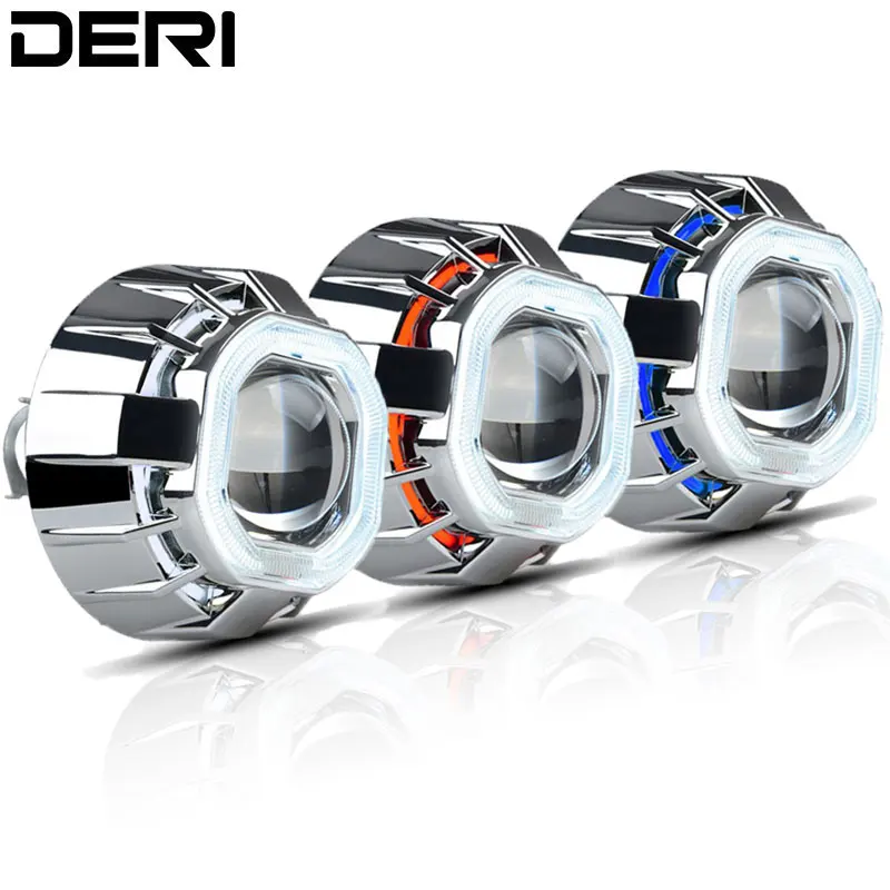 

3 inch Square HID Bi xenon Projector Lens Headlight with CCFL White Red Blue Double Angel Eye Styling H1 H4 H7 6000K Hi/Lo Beam