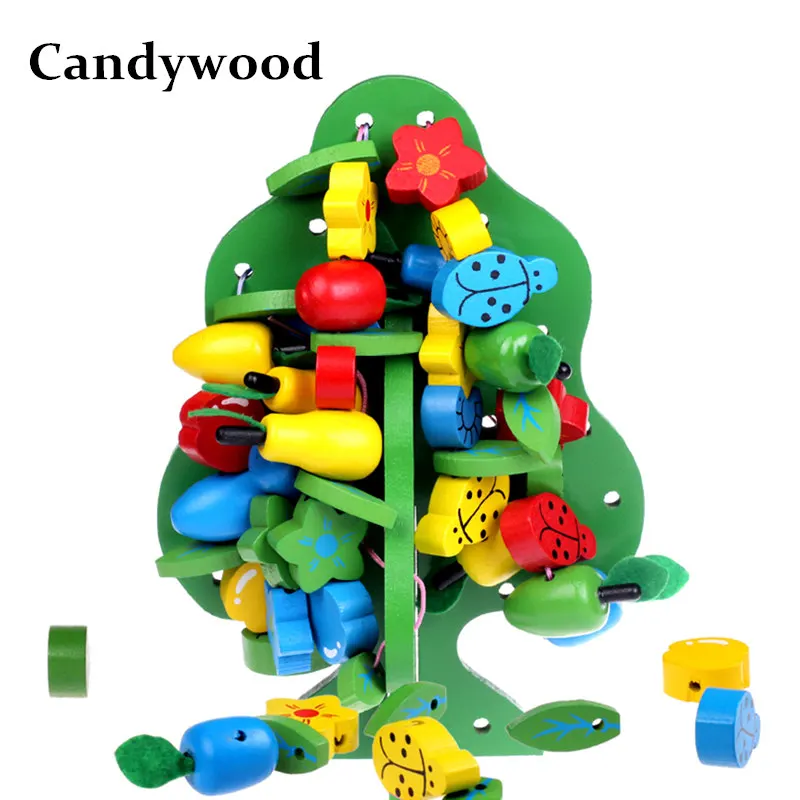 

Candywood Montessori Baby Kids Toys Wooden Colorful Fruit Beads Strings Trees Block Colorful Multifunction Tree Educational Toys