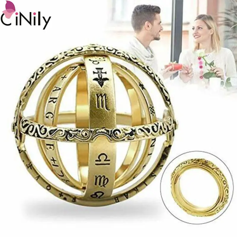 

CiNily Creative Astronomical Ball Gold & Silver Spherical Deformation Universe Student Constellation Ring Jewelry NJ447