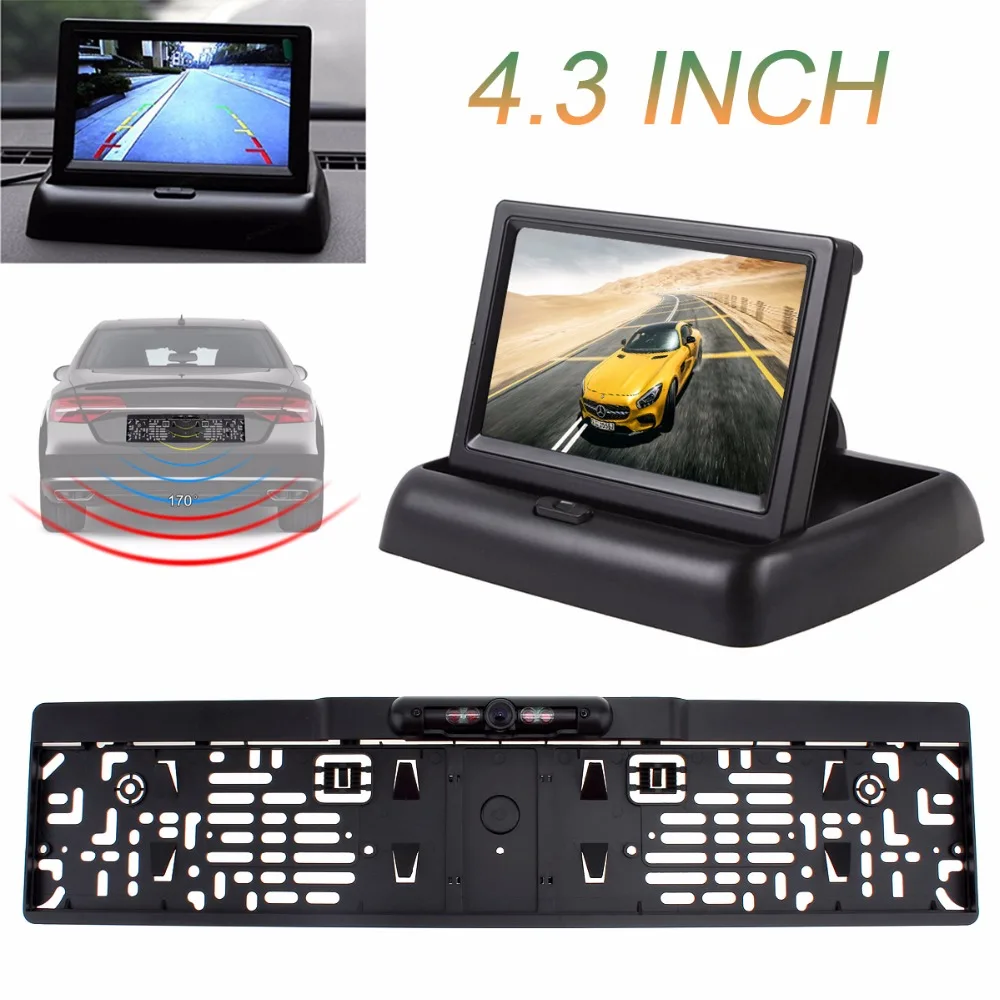

4.3 Inch Car Folding Monitor TFT-LCD Display Car Parking Assistance with 4 IR Light EU Car License Plate Frame Rear View Camera