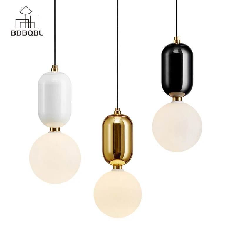 

BDBQBL Modern LED Pendant Lights Black/White/Golden Glass Lampshade Bedroom Hanging Lamp E27/G9 Bulb Loft Living Room Hanglamp