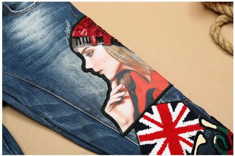Mcikkny Fashion Men's Hip Hop Embroidery Jeans Badge Embroidered Denim Trousers Flag Patchwork Jeans Pants For Male  (7)
