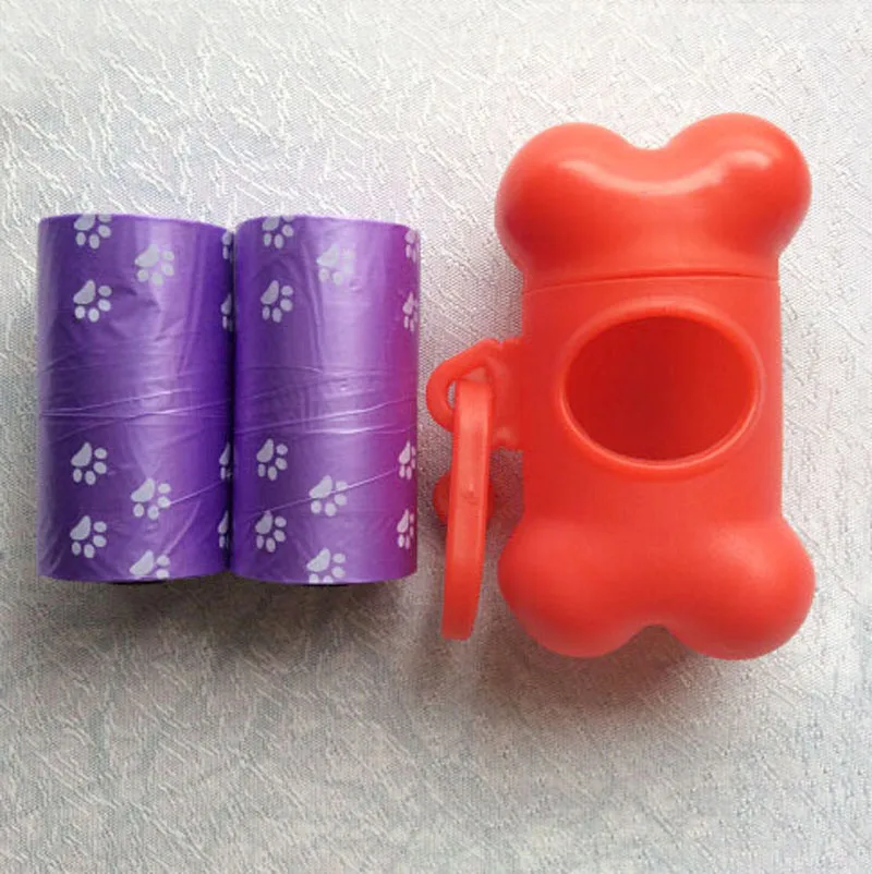 2 Roll Pet Dog Garbage Waste Poop Carrier Bags With Colorful Bone Trash Bag Dispenser Case 15