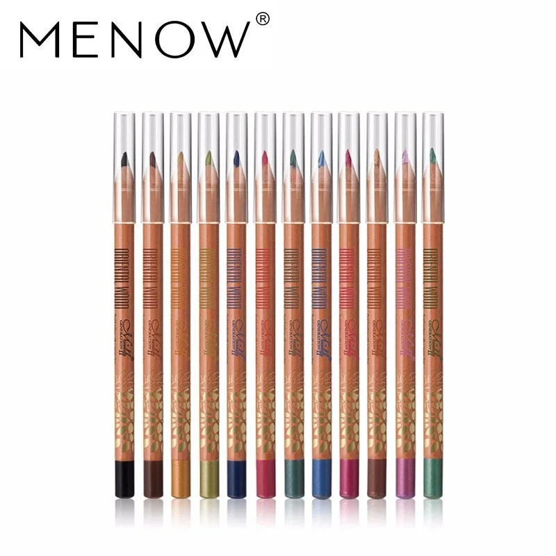 

Menow 12 Colors/set Silky Oriental Wood Cosmetics Pencil Glitter Eye Liner Handle Gel Pen Smudge-Proof Lip Makeup P14008 *