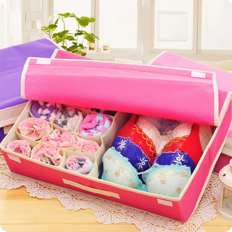

Fabric Home Storage Boxes For Ties Socks Shorts Bra Underwear Divider Drawer Lidded Closet Organizer Ropa Interior Organizador