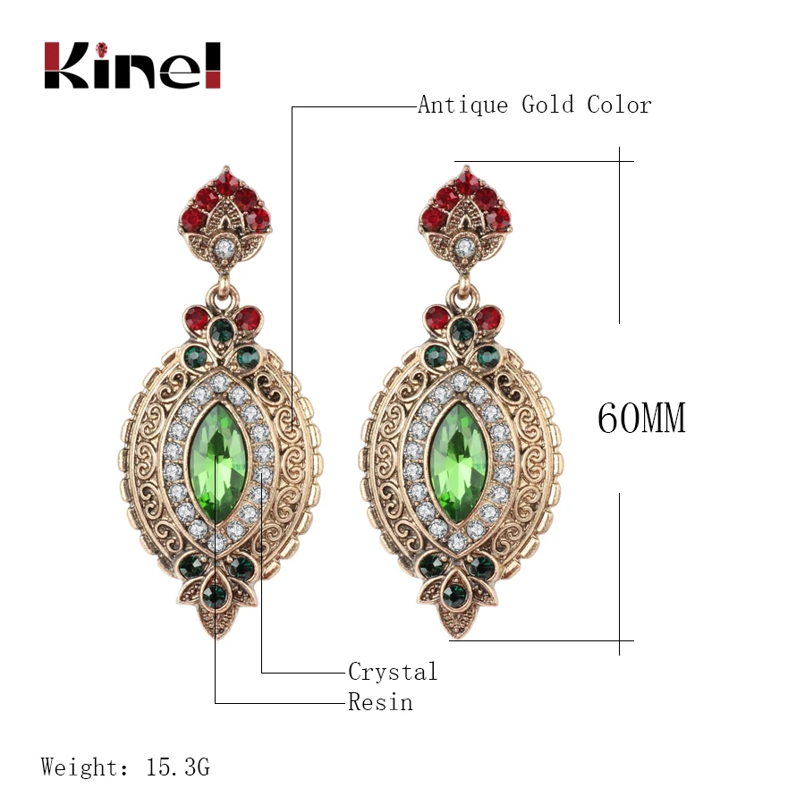Kinel Heißer Vintage Gold Farbe Raute Ohrringe Für Frau Grün Strass Lange Baumeln Ohrringe Punk Mode-accessoires 2018 Neue