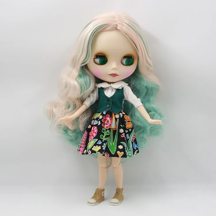 Кукла Nude Blyth для серии № 230BL40061059 шарнир тела Розовый микс зеленые волосы матовая кожа фабрика Blyth