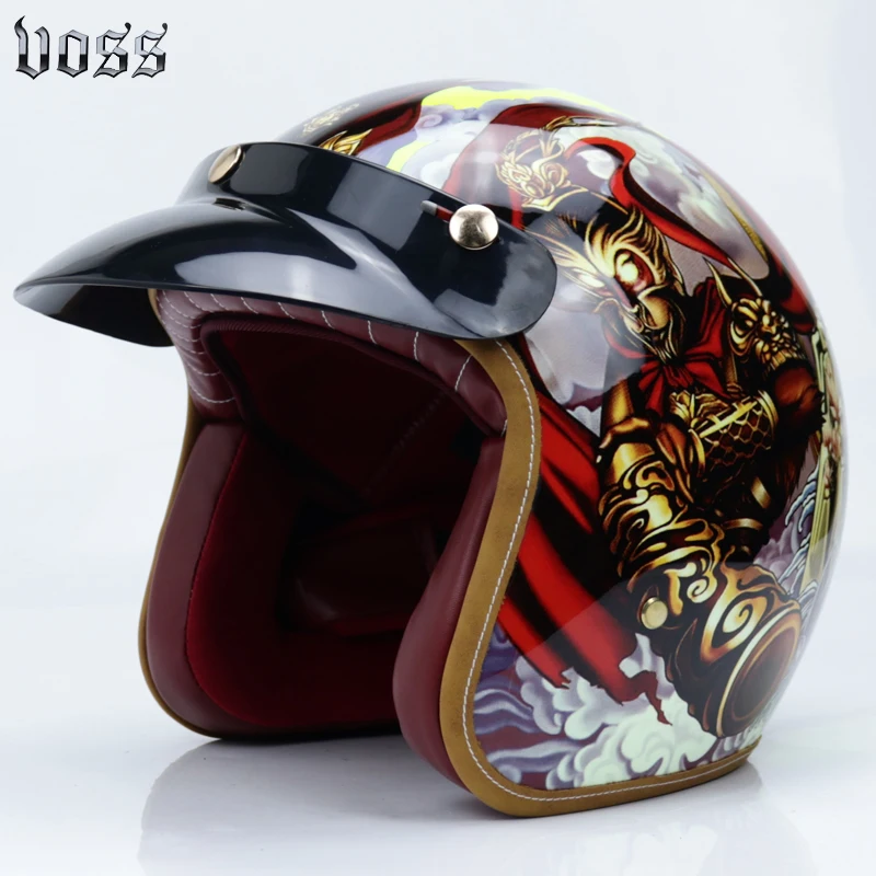VOSS, Ретро стиль, мотоциклетный шлем с открытым лицом, Ретро стиль, 3/4, полушлем, мотоциклетный шлем, мотоциклетный шлем с крестом, в горошек - Цвет: 3A