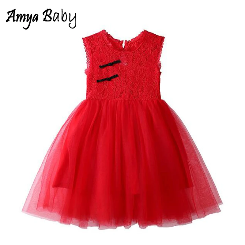 

Amya Baby 2019 Girls Summer Clothing Kids Dress Chinese Style Lace Mesh Patchwork Toddler Girl Tutu Dress Princess Girls Dresses