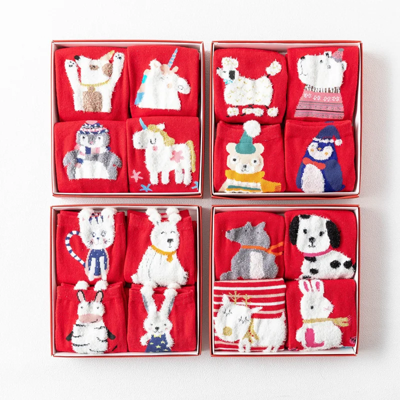 La MaxPa 4 пар/кор. хлопок Meias Рождество теплые милые 3d Животные узоры мультфильм носки женщины мужчины стрейч носки k2052