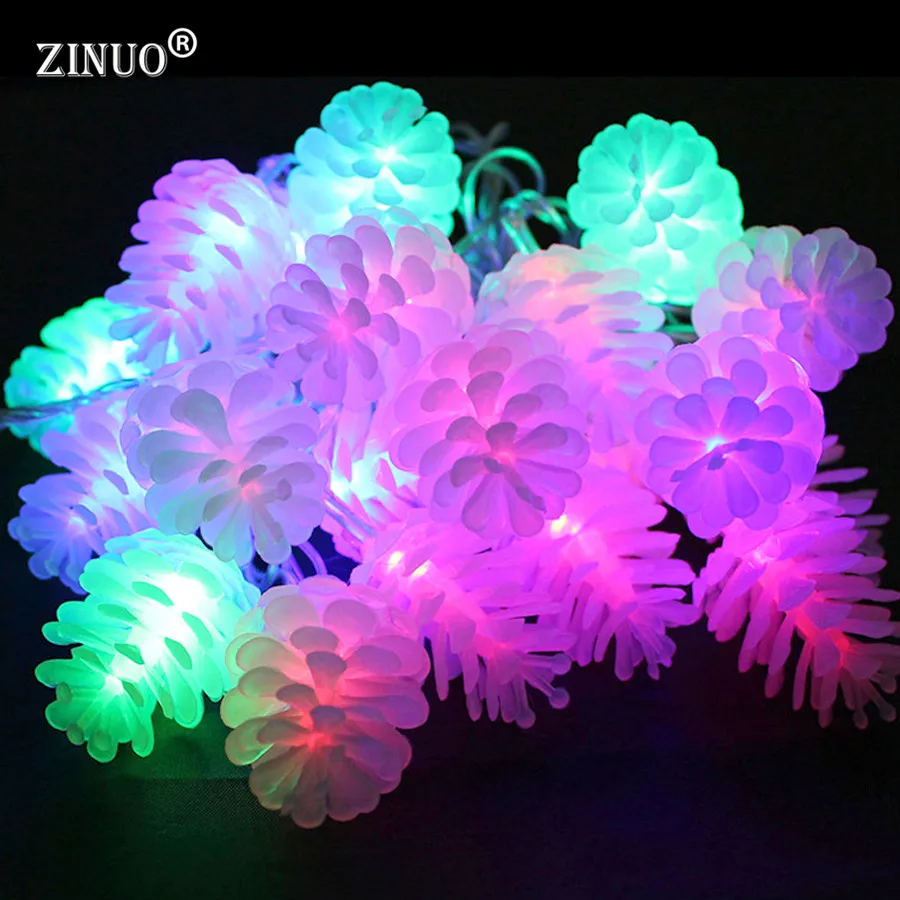 

ZINUO Pinecone Garlands 5M 20Leds String Light Flash Modes Fairy LED String Christmas Lights Echinacea For Holiday Wedding Party
